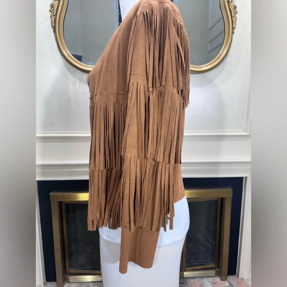 Vocal Faux Suede Fringe Open Front Jacket – Size Small - Picture 7 of 16